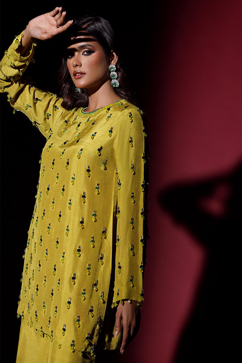 Wardha Saleem | Luxury Pret Fusion Wear | LUXURA (LIME GREEN) CORD-SET (2PC) - Official Wardha Saleem stockist in UK - Sakeena London
