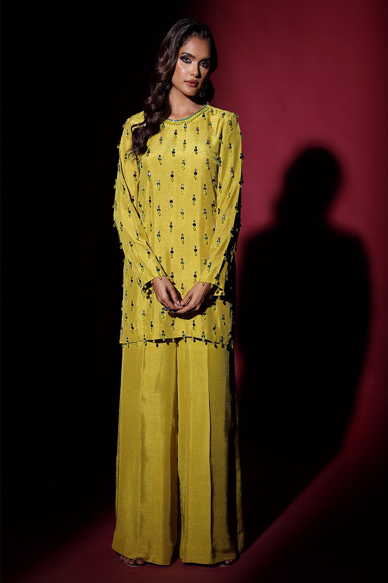 Wardha Saleem | Luxury Pret Fusion Wear | LUXURA (LIME GREEN) CORD-SET (2PC) - Official Wardha Saleem stockist in UK - Sakeena London