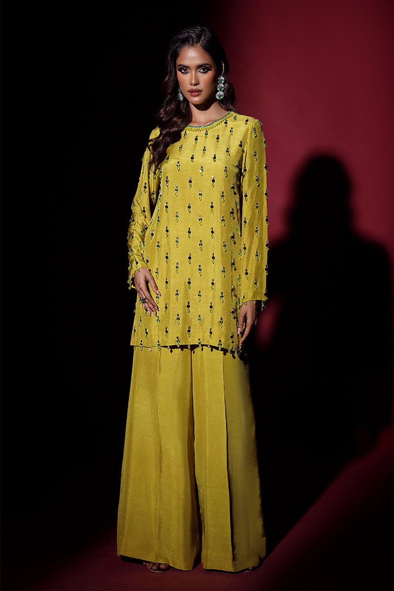 Wardha Saleem | Luxury Pret Fusion Wear | LUXURA (LIME GREEN) CORD-SET (2PC) - Official Wardha Saleem stockist in UK - Sakeena London