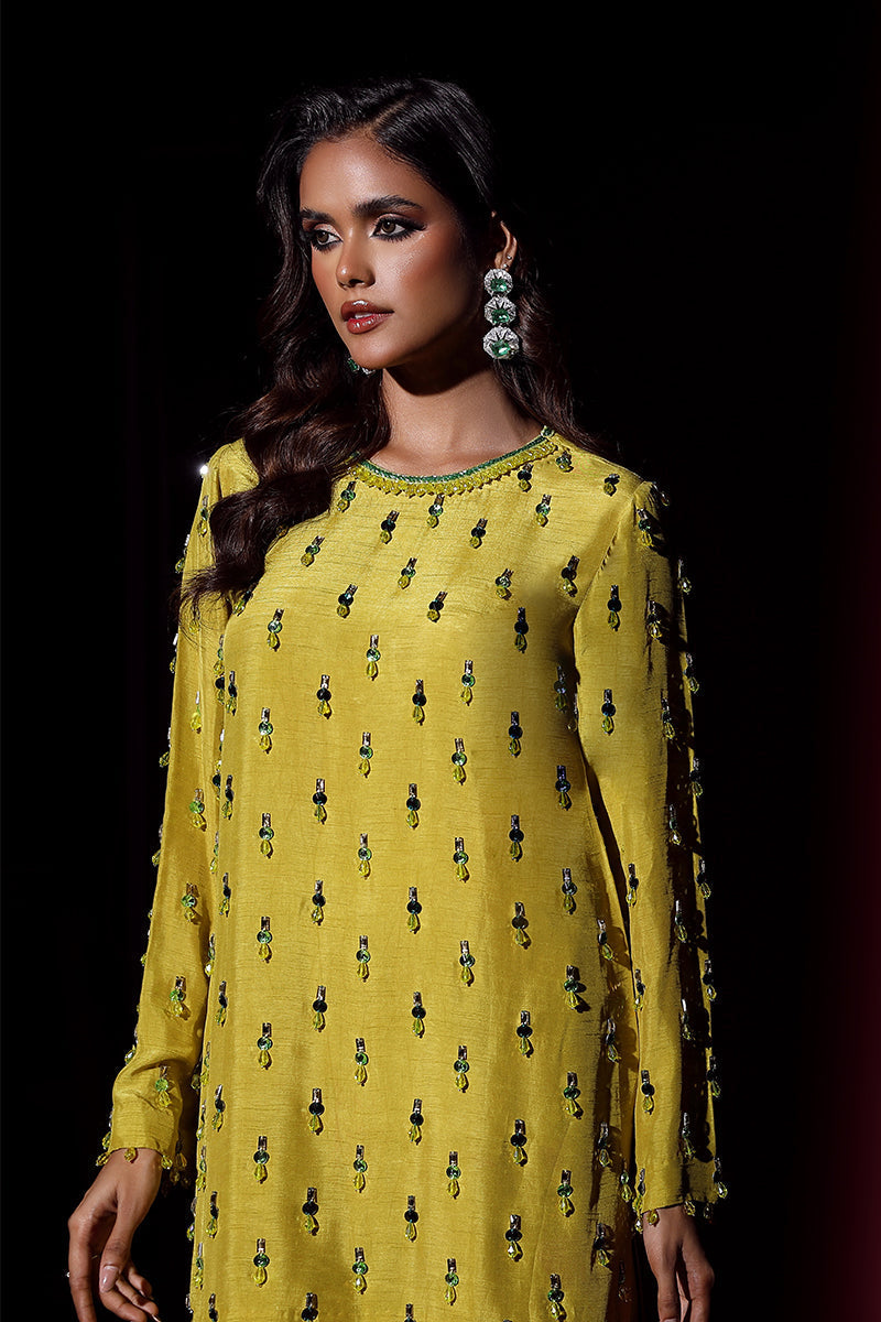 Wardha Saleem | Luxury Pret Fusion Wear | LUXURA (LIME GREEN) CORD-SET (2PC) - Official Wardha Saleem stockist in UK - Sakeena London