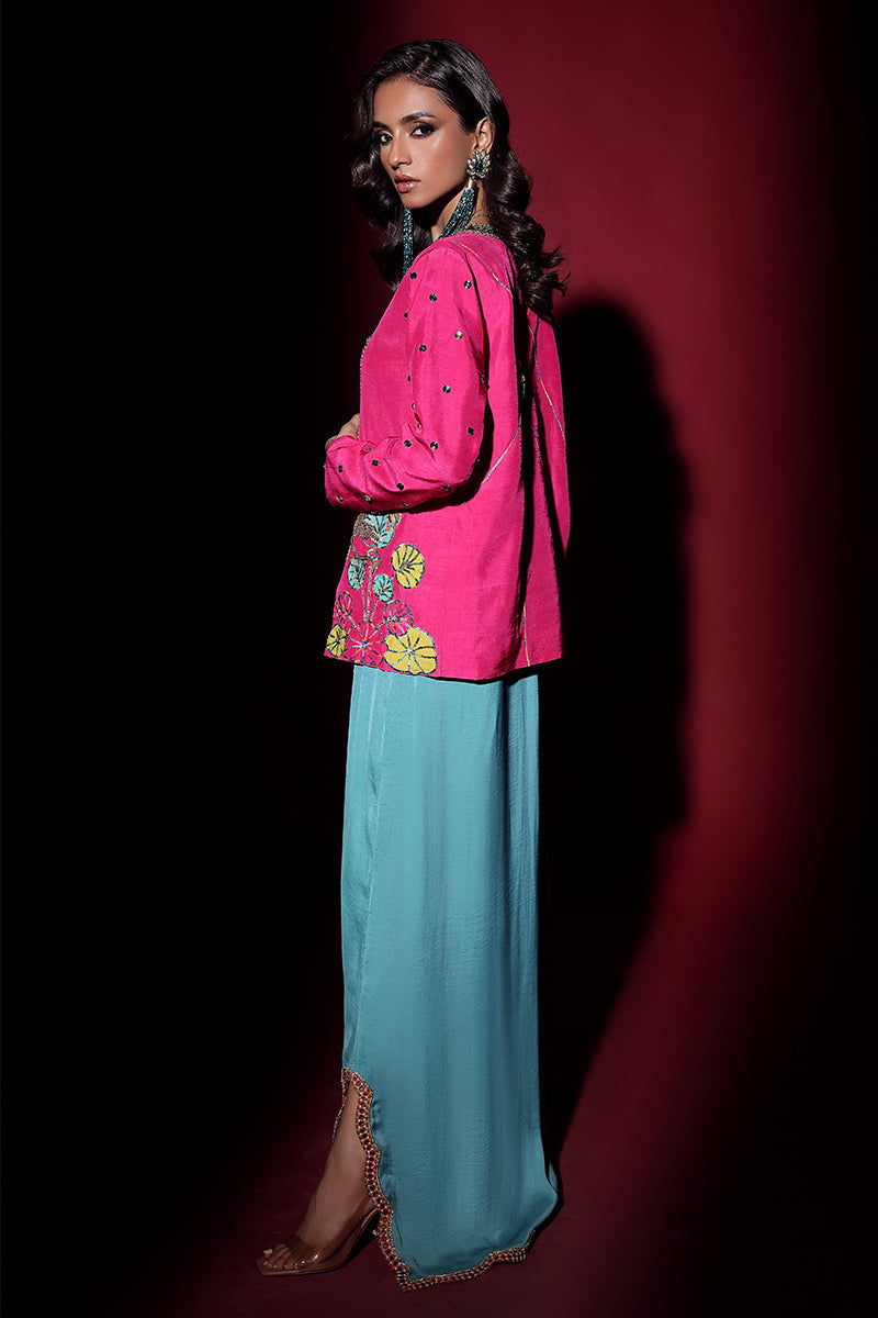 Wardha Saleem | Luxury Pret Fusion Wear | IVY JACKET WITH DRAPE (2PC) - Official Wardha Saleem stockist in UK - Sakeena London