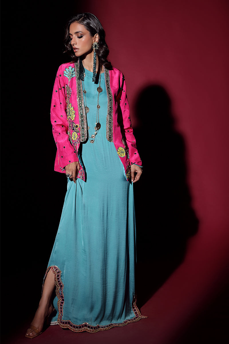 Wardha Saleem | Luxury Pret Fusion Wear | IVY JACKET WITH DRAPE (2PC) - Official Wardha Saleem stockist in UK - Sakeena London