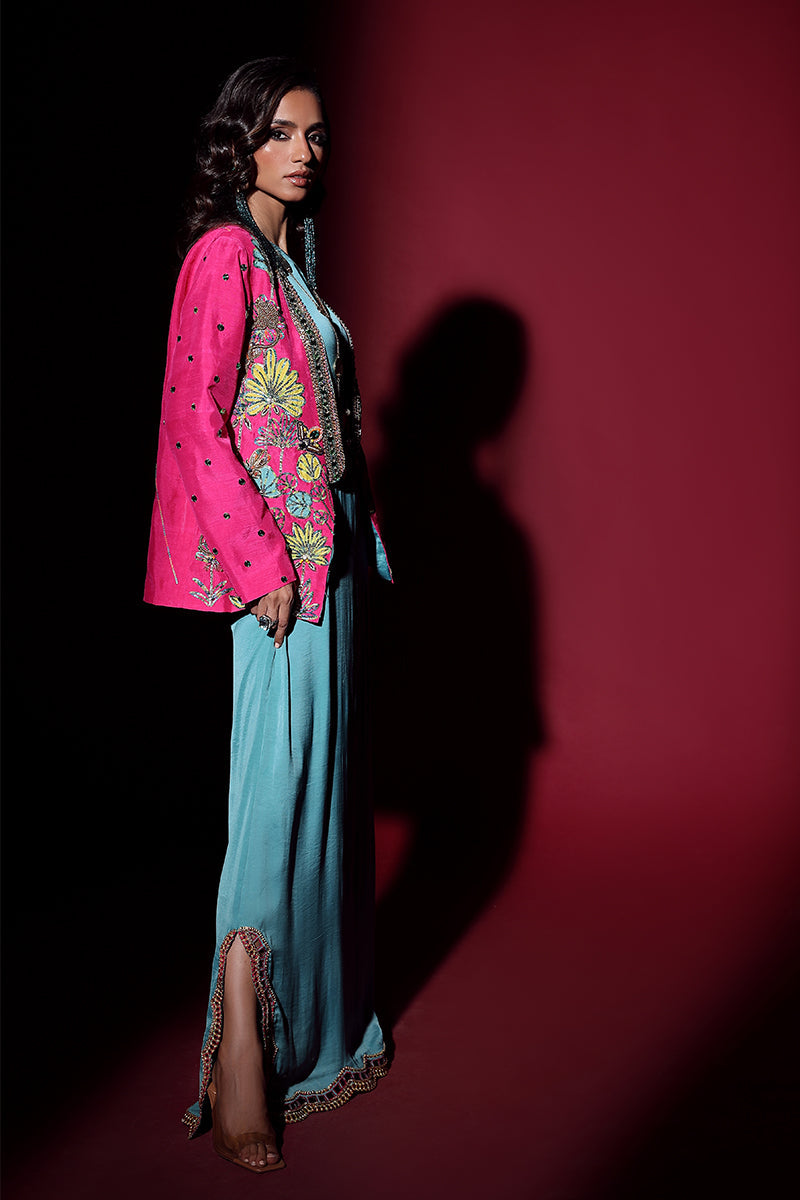 Wardha Saleem | Luxury Pret Fusion Wear | IVY JACKET WITH DRAPE (2PC) - Official Wardha Saleem stockist in UK - Sakeena London