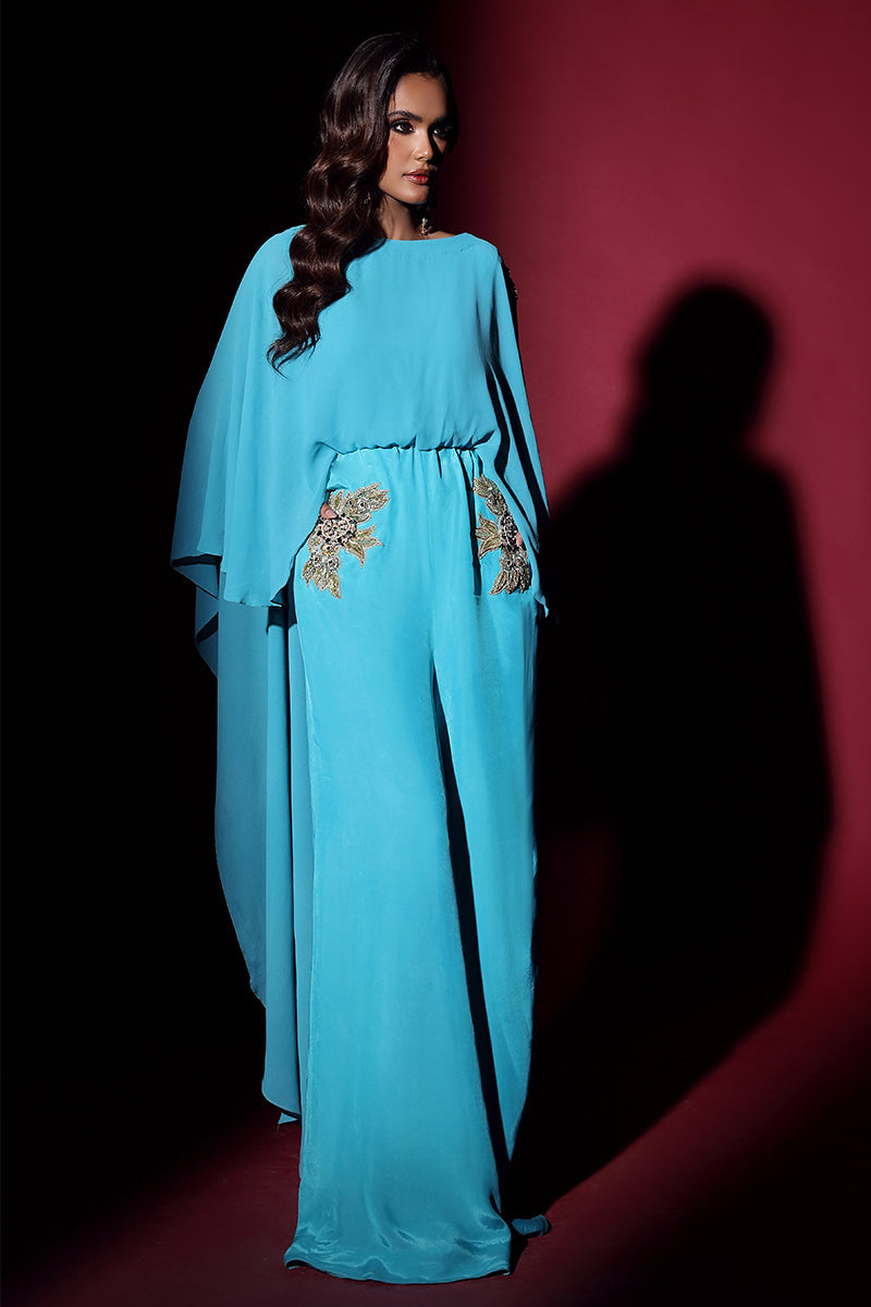 Wardha Saleem | Luxury Pret Fusion Wear | VOGUE JUMPSUIT DRAPE (1PC) - Official Wardha Saleem stockist in UK - Sakeena London
