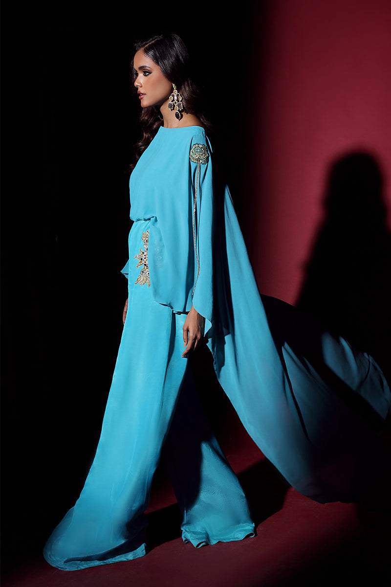 Wardha Saleem | Luxury Pret Fusion Wear | VOGUE JUMPSUIT DRAPE (1PC) - Official Wardha Saleem stockist in UK - Sakeena London