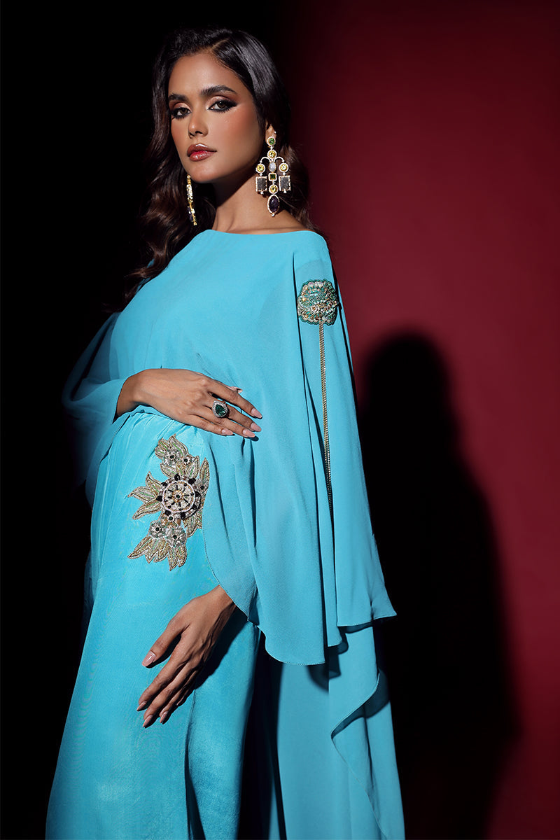 Wardha Saleem | Luxury Pret Fusion Wear | VOGUE JUMPSUIT DRAPE (1PC) - Official Wardha Saleem stockist in UK - Sakeena London