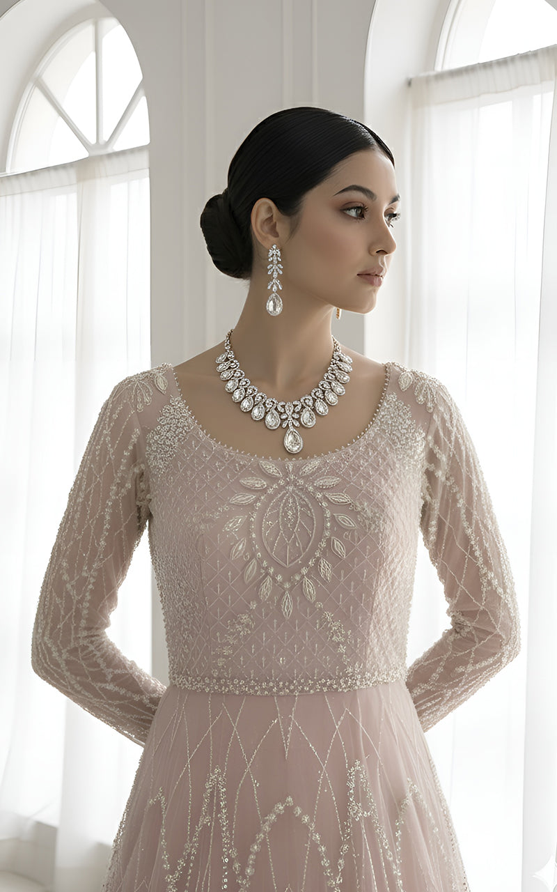 Threads and Motifs | Formal Dresses 25 | Net Embroidered Maxi - Official Threads and Motifs stockist in UK - Sakeena London