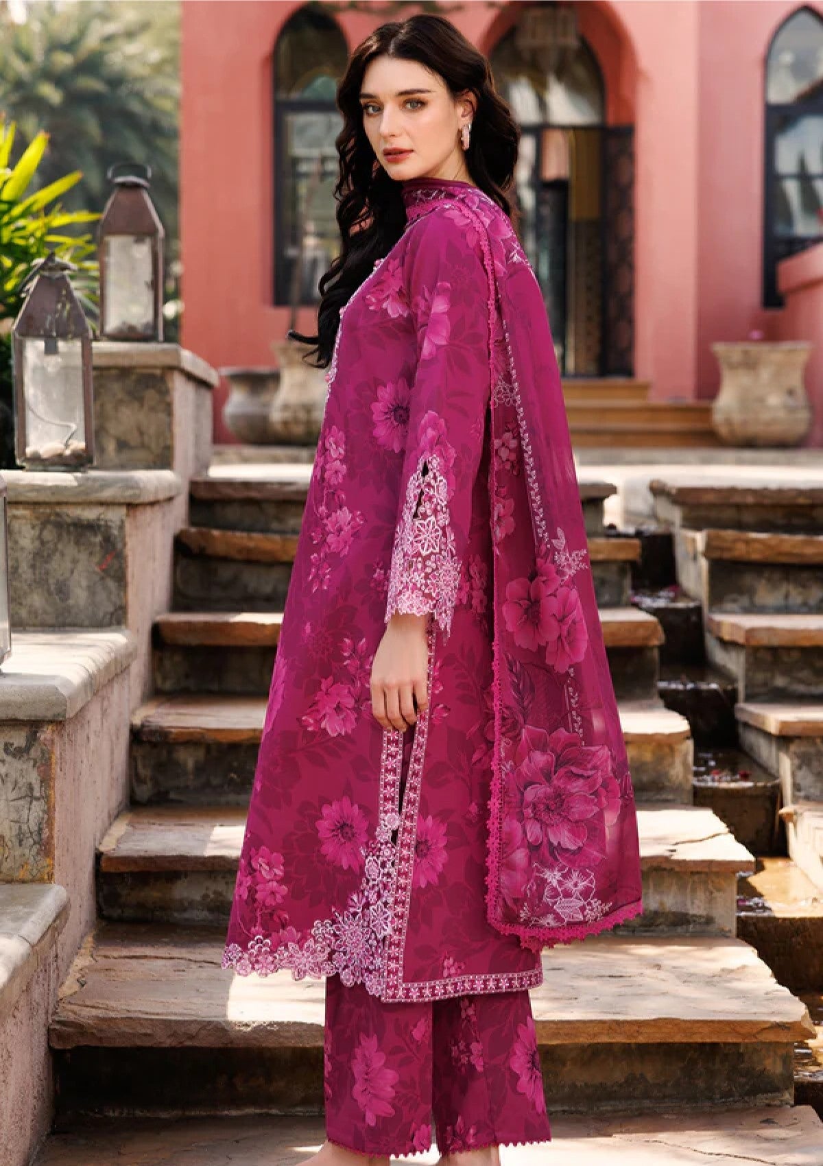 Lawn - Farasha - Aurea - Eid Summer 25 - Fuchsia Flare