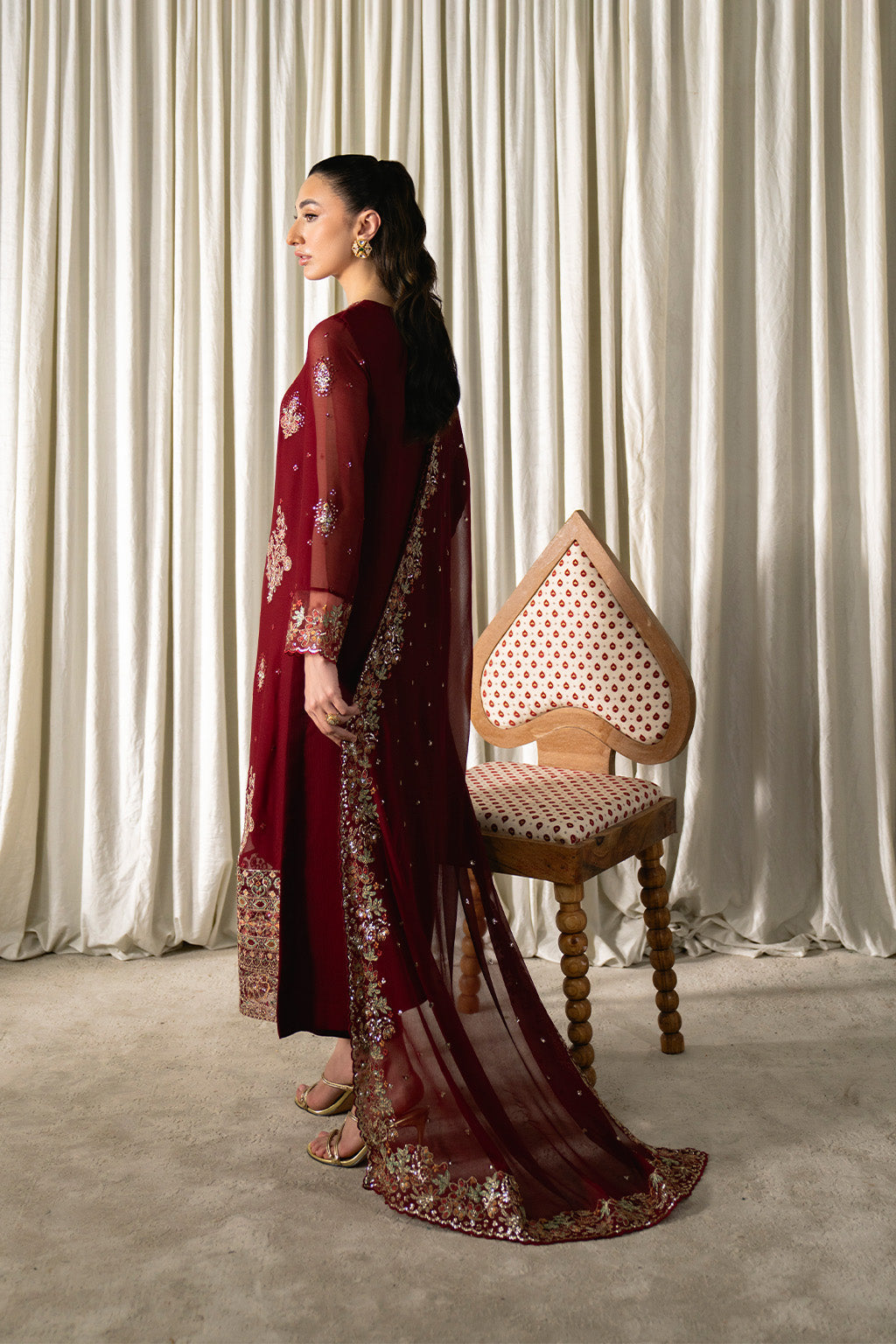 Neeshay | Ready to Wear Chiffon | RTW-CHFN-05 Red - Official Neeshay stockist in UK - Sakeena London