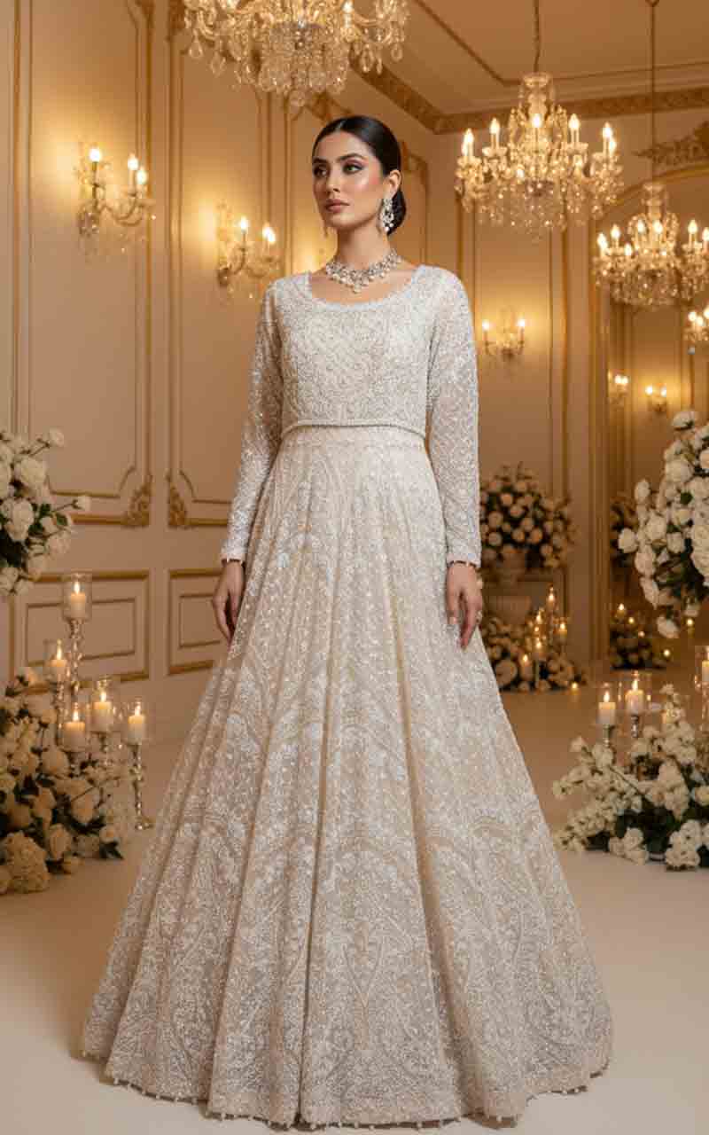 Threads and Motifs | Formal Dresses 25 | Net Embroidered Maxi - Official Threads and Motifs stockist in UK - Sakeena London