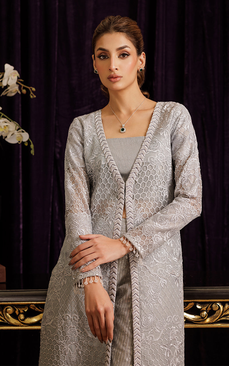 Threads and Motifs | Formal Dresses 25 | Organza Embroidered Jacket - Official Threads and Motifs stockist in UK - Sakeena London