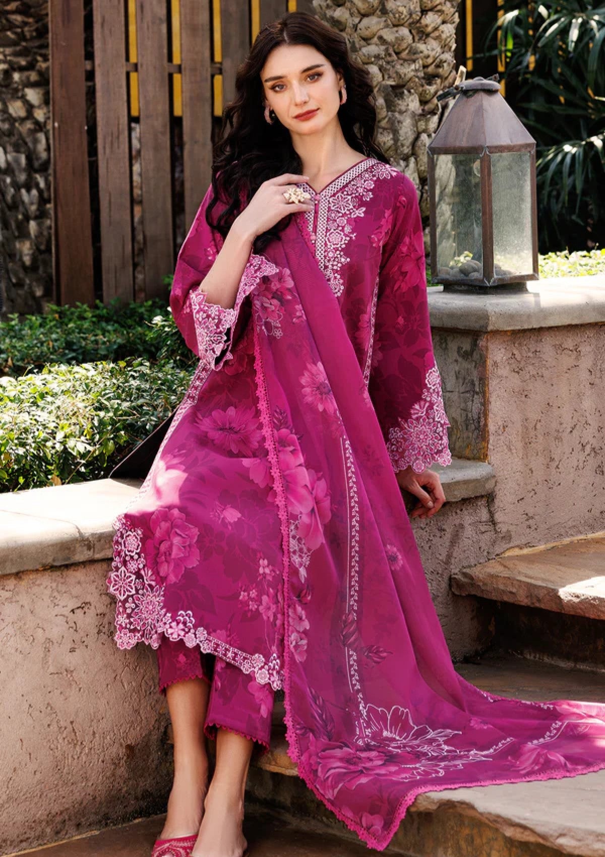 Lawn - Farasha - Aurea - Eid Summer 25 - Fuchsia Flare