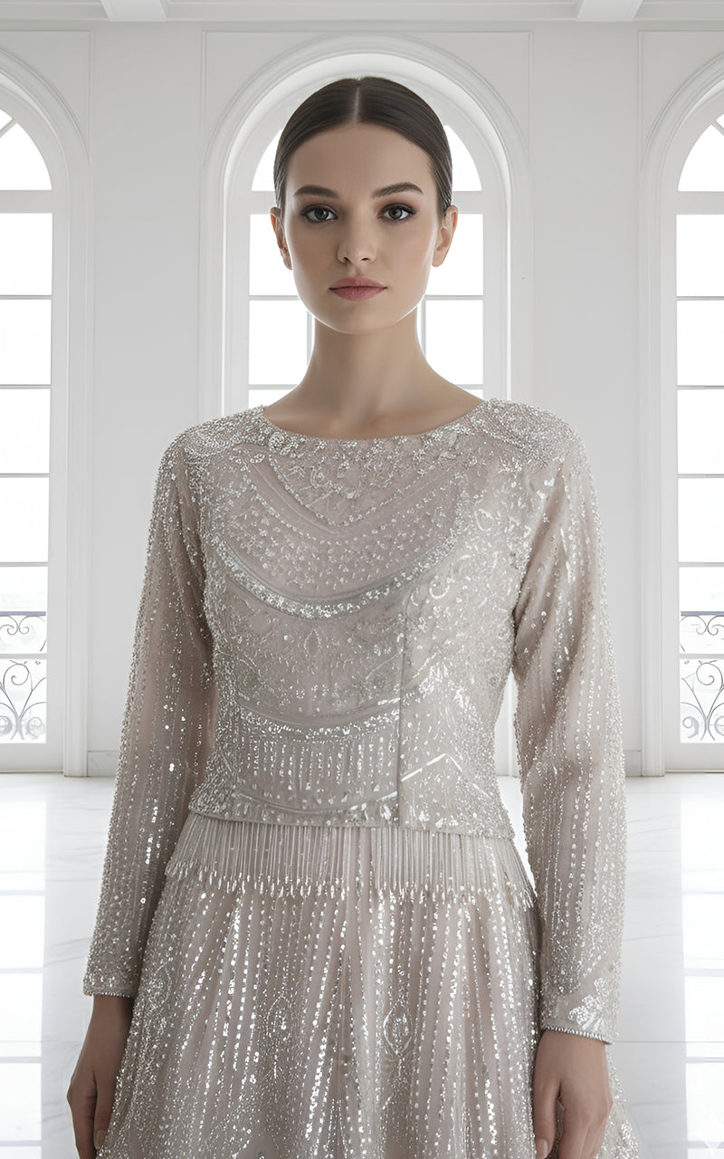 Threads and Motifs | Formal Dresses 25 | Net Embroidered Blouse With Lehenga - Official Threads and Motifs stockist in UK - Sakeena London