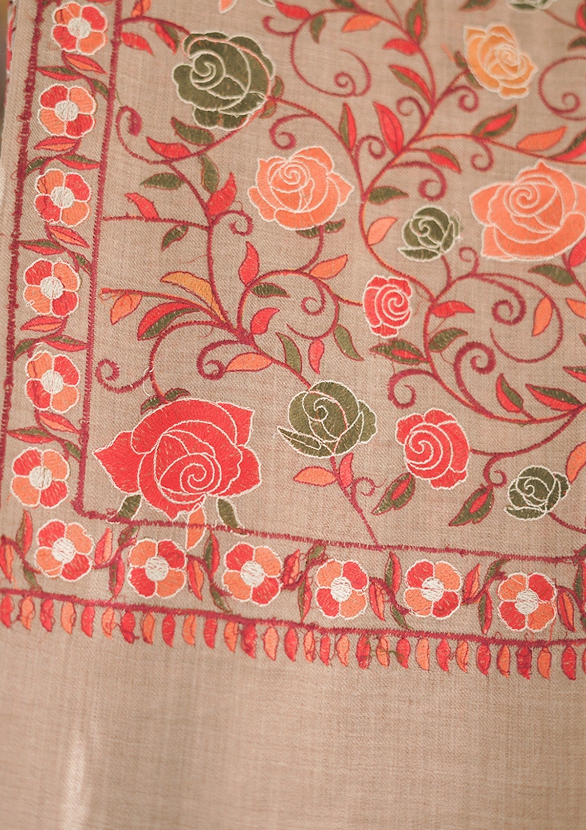 Wool Embroidered Shawl D - 12 - Brown