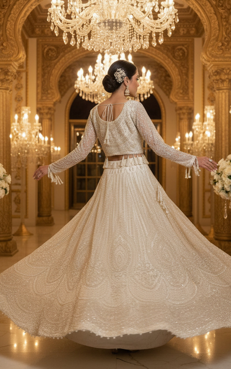 Threads and Motifs | Formal Dresses 25 | Net Embroidered Blouse and Lehenga - Official Threads and Motifs stockist in UK - Sakeena London