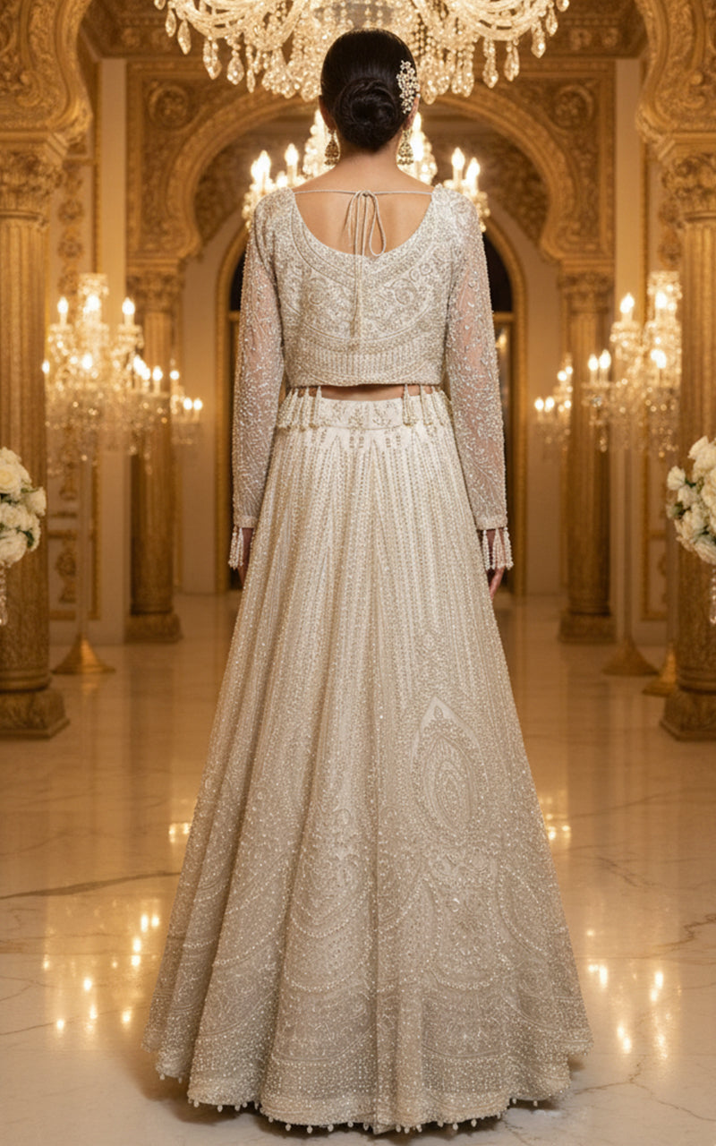 Threads and Motifs | Formal Dresses 25 | Net Embroidered Blouse and Lehenga - Official Threads and Motifs stockist in UK - Sakeena London