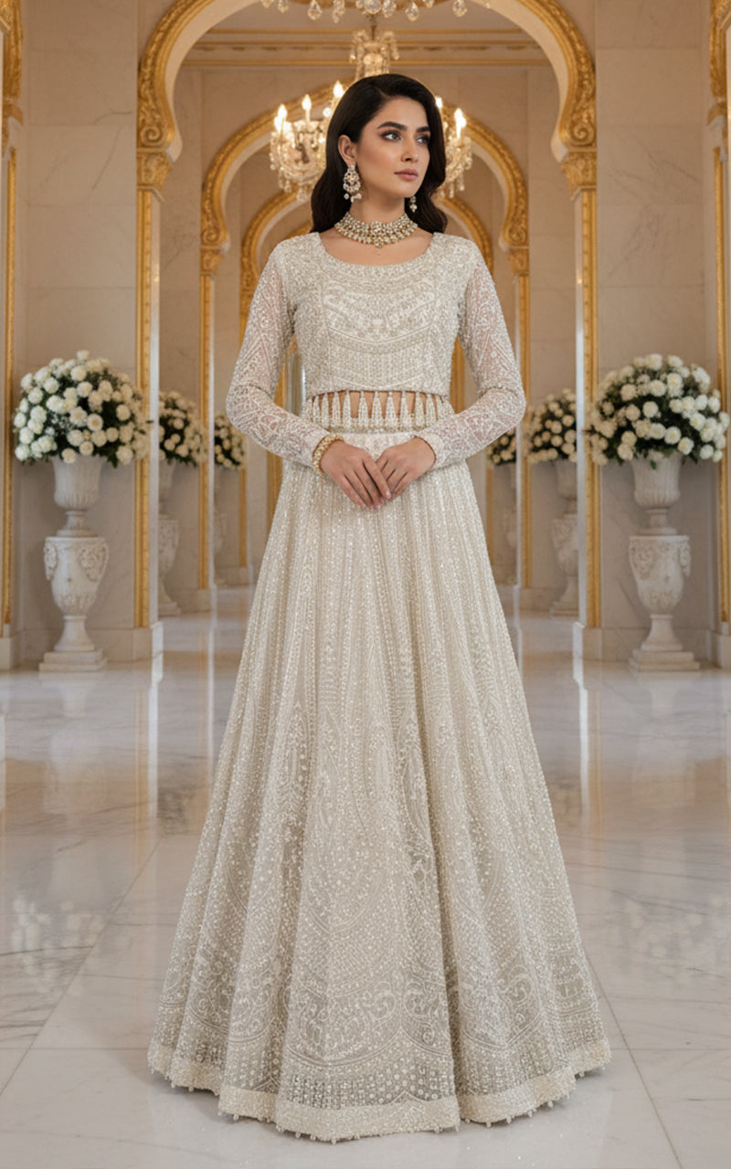 Threads and Motifs | Formal Dresses 25 | Net Embroidered Blouse and Lehenga - Official Threads and Motifs stockist in UK - Sakeena London