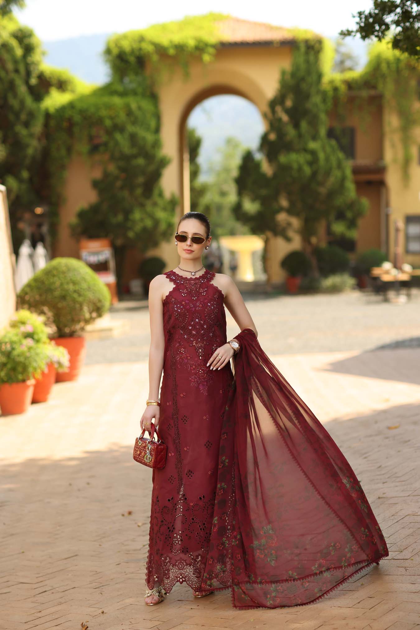 Noor by Saadia Asad | Luxury Eid Schiffli Laserkari 26 | D12 -Amalfi Rouge