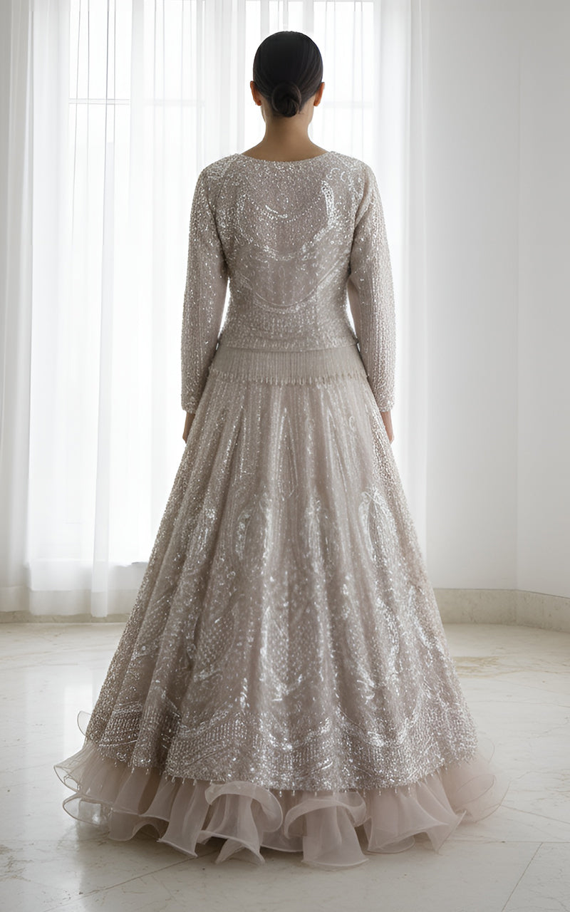 Threads and Motifs | Formal Dresses 25 | Net Embroidered Blouse With Lehenga - Official Threads and Motifs stockist in UK - Sakeena London