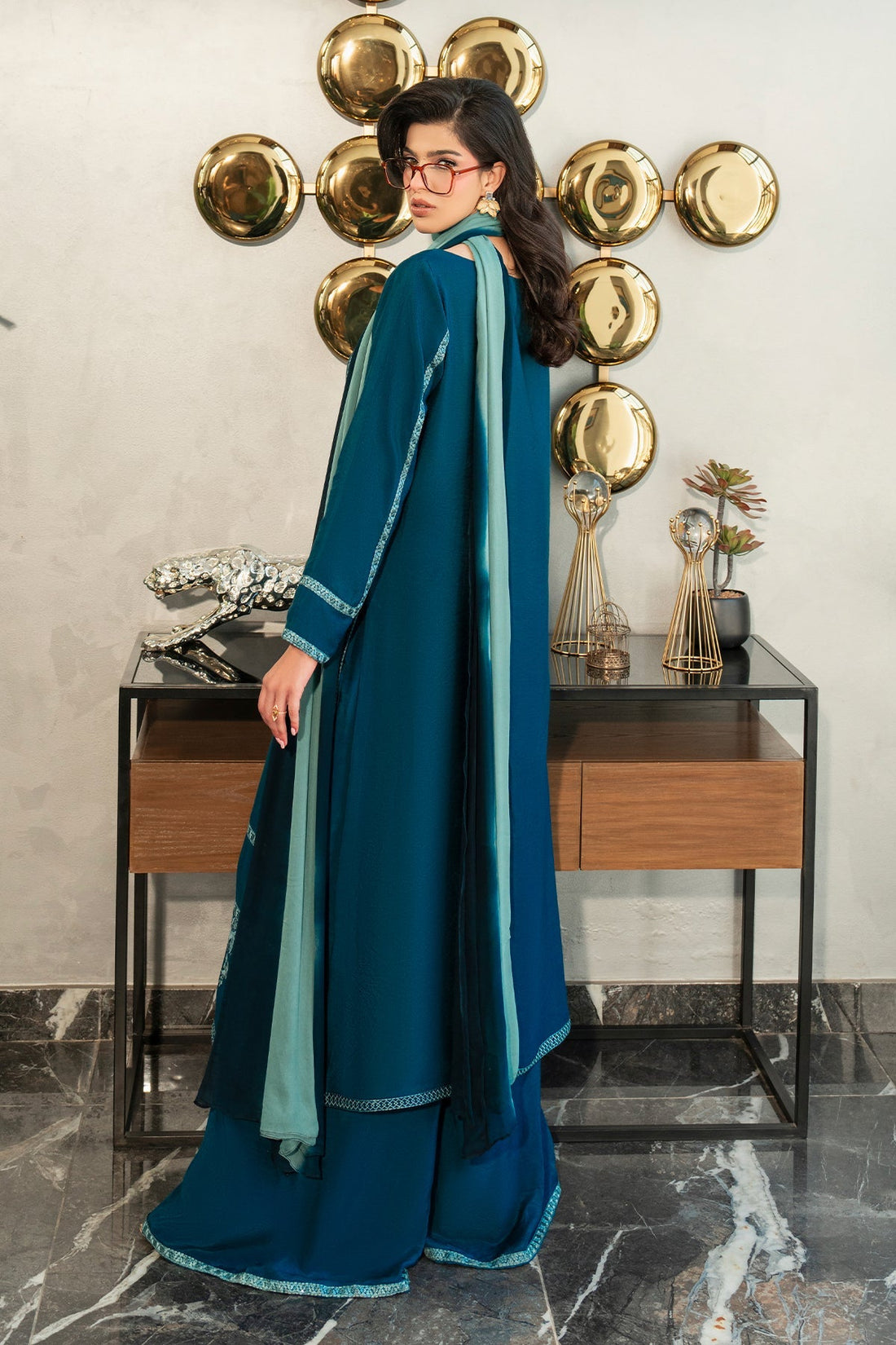 Erum Khan | Eid Edit 25 | Midnight Teal - Official Erum Khan stockist in UK - Sakeena London