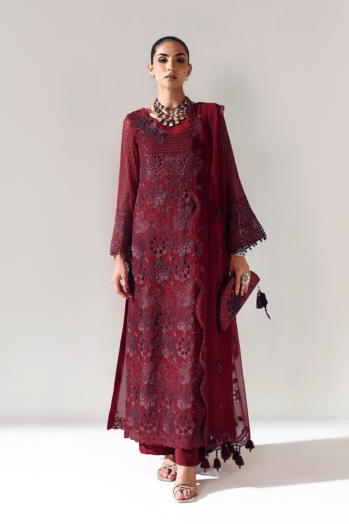 Alizeh | Aymal Luxury Bamber Chiffon | RIKA MAROON - Official Alizeh stockist in UK - Sakeena London