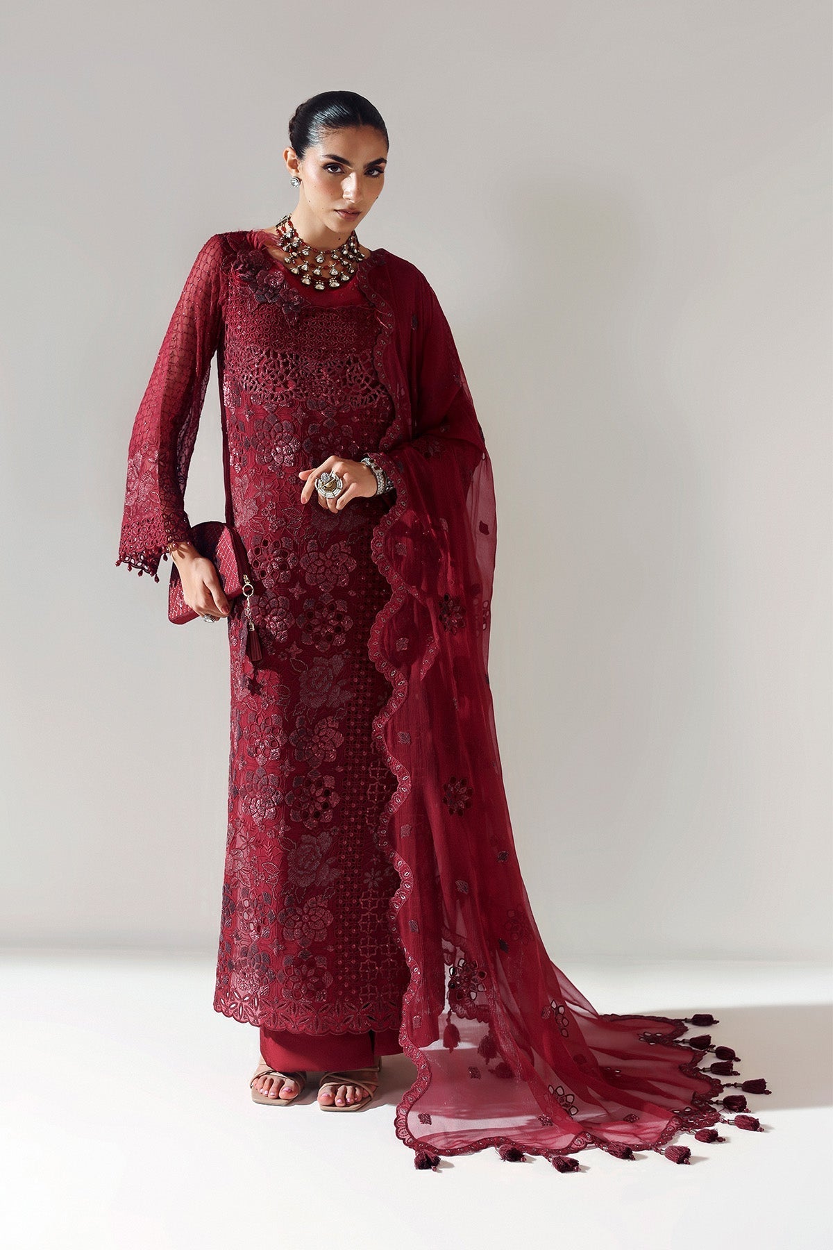 Alizeh | Aymal Luxury Bamber Chiffon | RIKA MAROON - Official Alizeh stockist in UK - Sakeena London