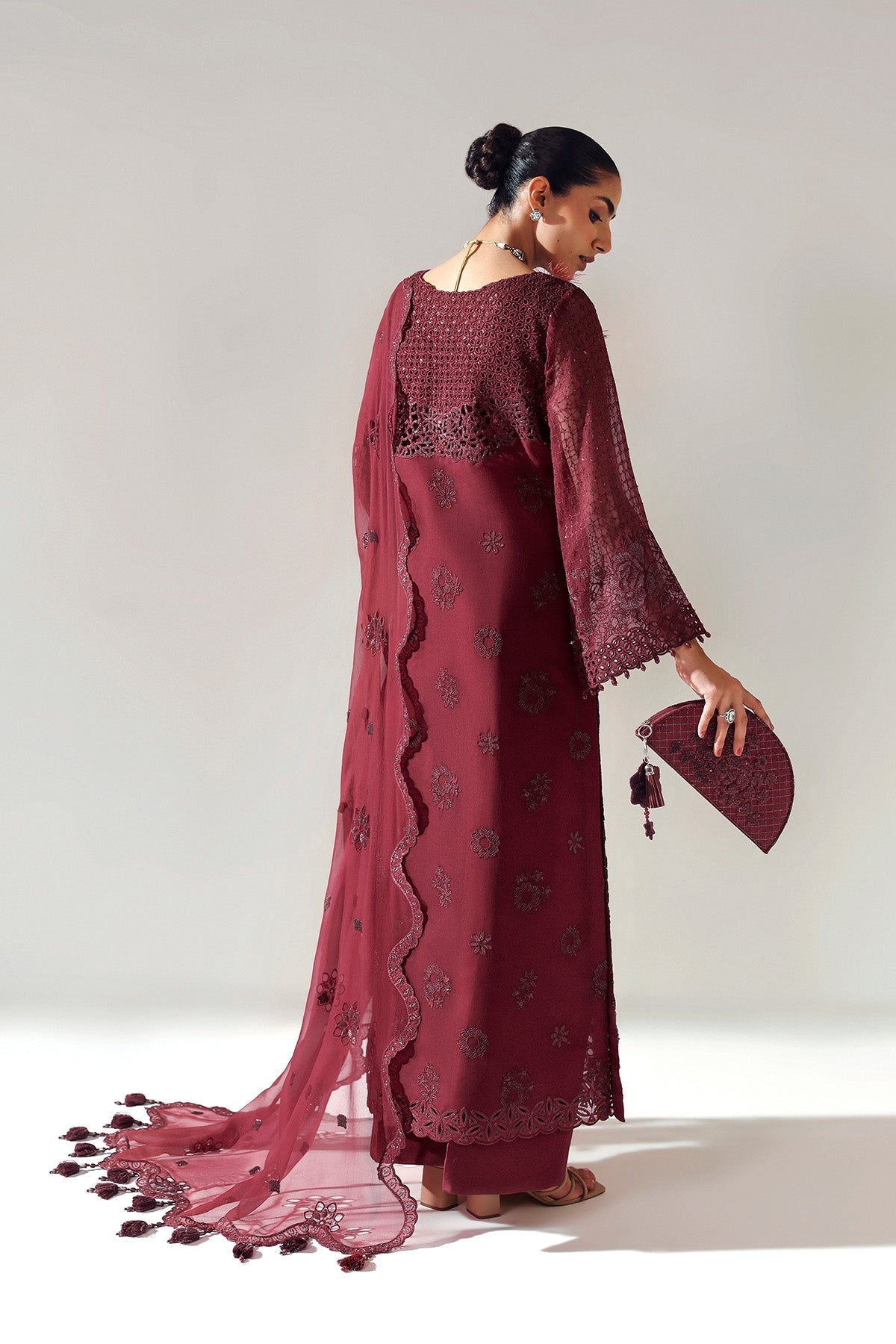 Alizeh | Aymal Luxury Bamber Chiffon | RIKA MAROON - Official Alizeh stockist in UK - Sakeena London