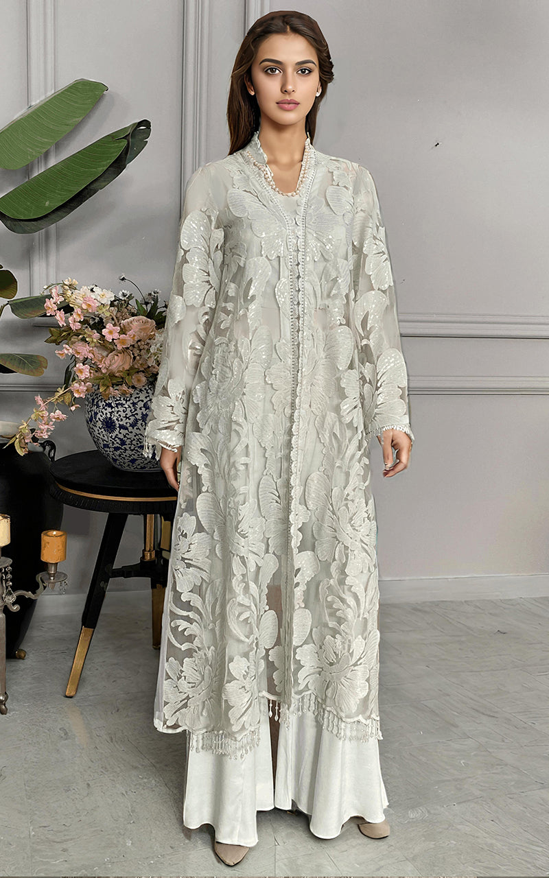 Threads and Motifs | Formal Dresses 25 | Net Embroidered Jacket With Trouser - Official Threads and Motifs stockist in UK - Sakeena London