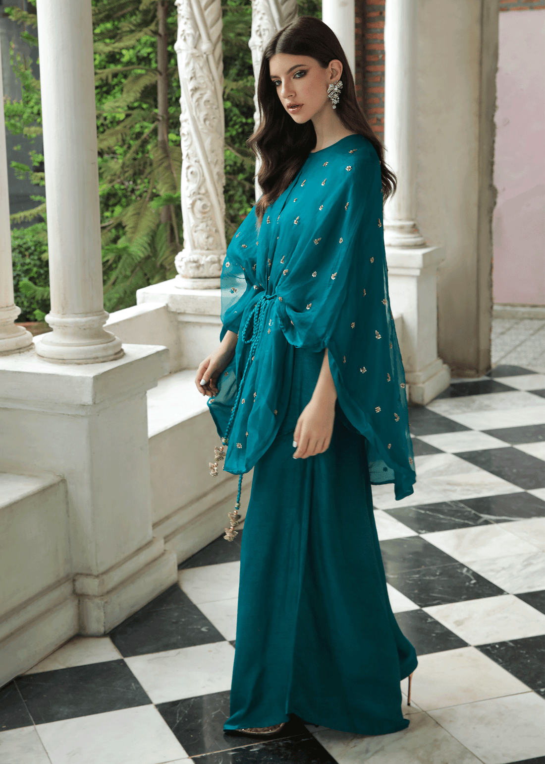 Purple Haze Pret Studio | Apsara Formals | Deep Turquoise Organza Wrap Outfit - Official Purple Haze stockist in UK - Sakeena London