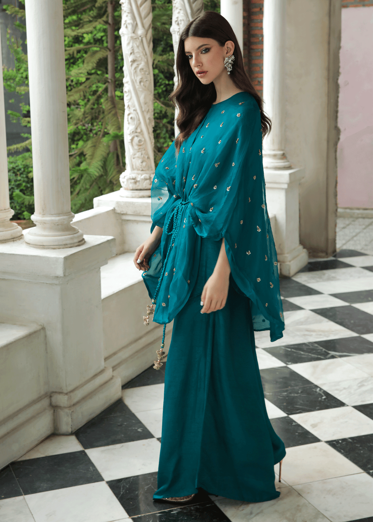 Purple Haze Pret Studio | Apsara Formals | Deep Turquoise Organza Wrap Outfit - Official Purple Haze stockist in UK - Sakeena London