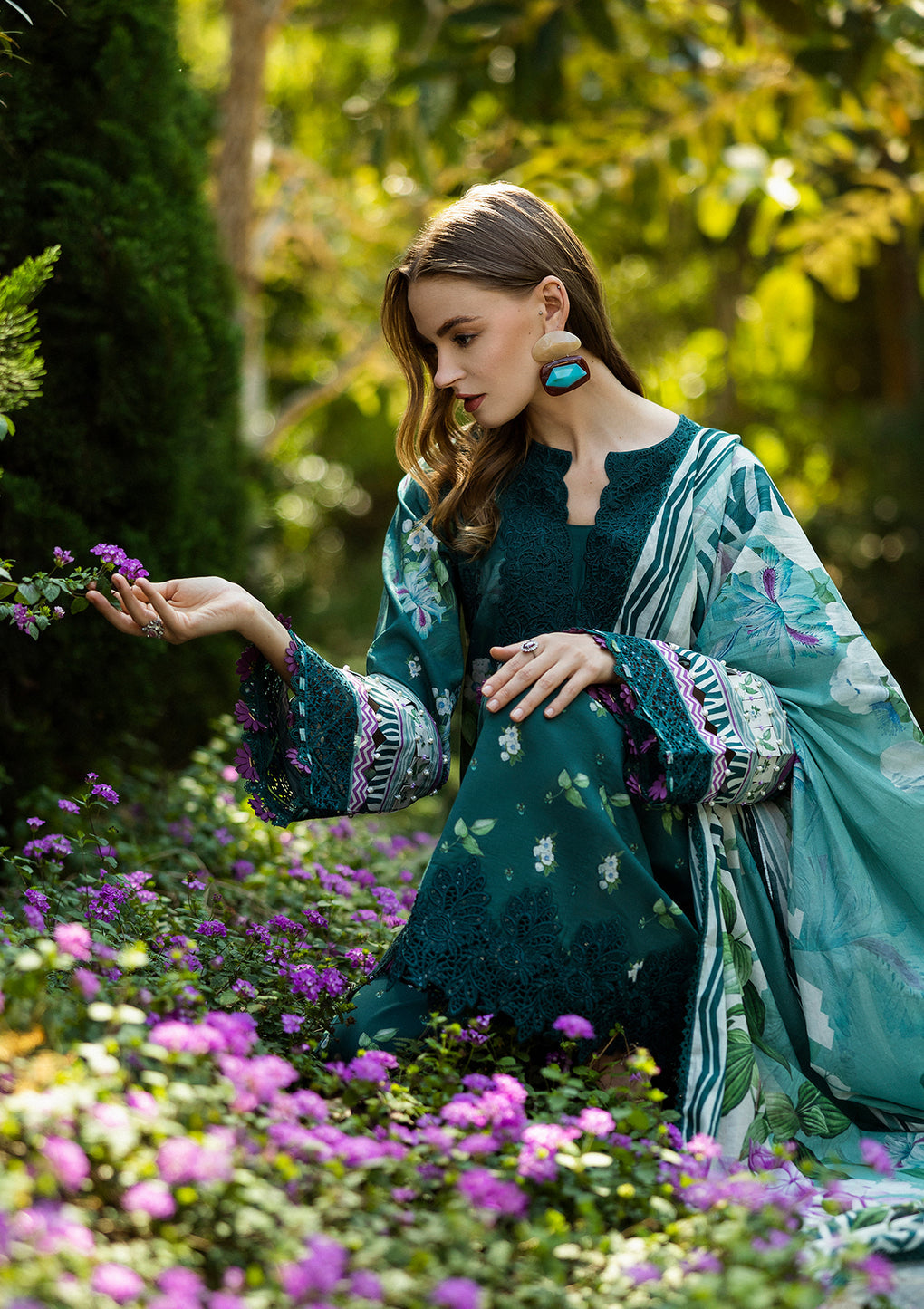 Elaf Premium | Print Chikankari 25 | ELK-07B JADE EMBRACE - Official Elaf Premium stockist in UK - Sakeena London