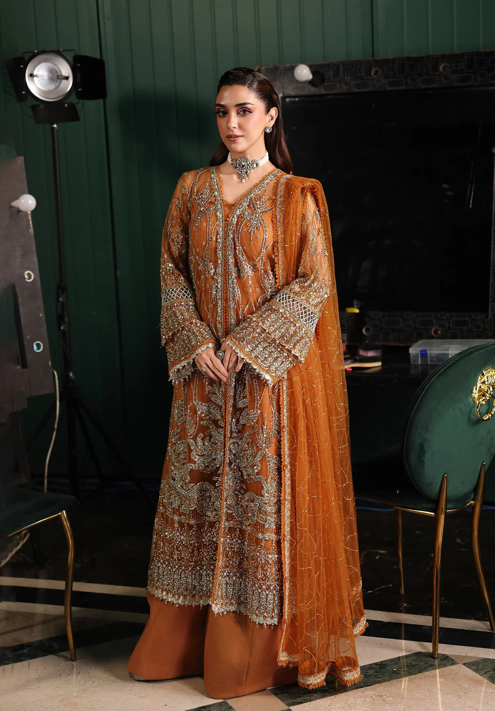 Elaf Premium | Stardom Formal Handwork 25 | ESH-09 SAFFRON - Official Elaf Premium stockist in UK - Sakeena London