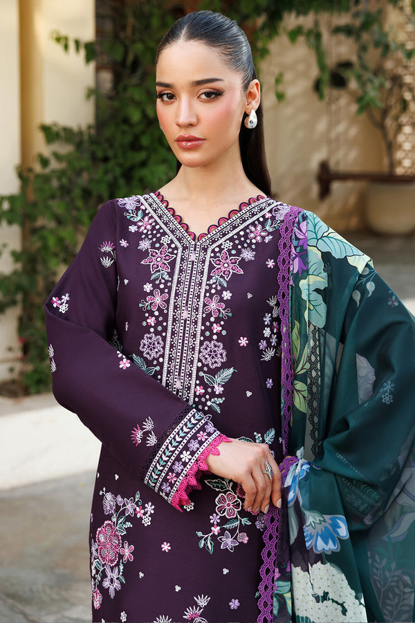 Farasha | Summer Weaves Embroidered Lawn | Plum Allure - Official Farasha stockist in UK - Sakeena London