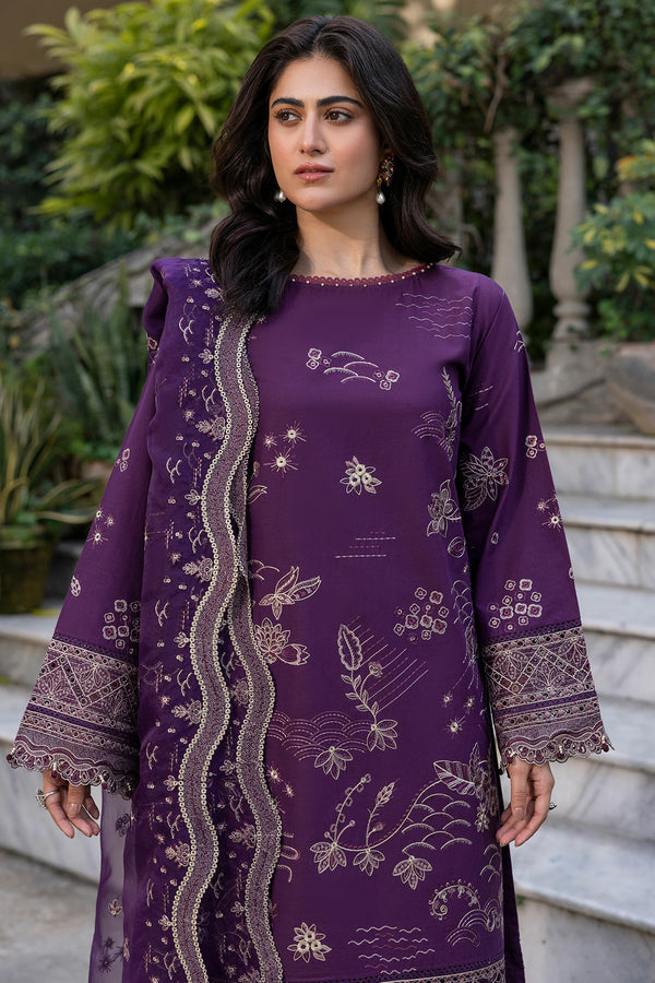 Farasha | Summer Weaves Embroidered Lawn | Raven Plum - Official Farasha stockist in UK - Sakeena London