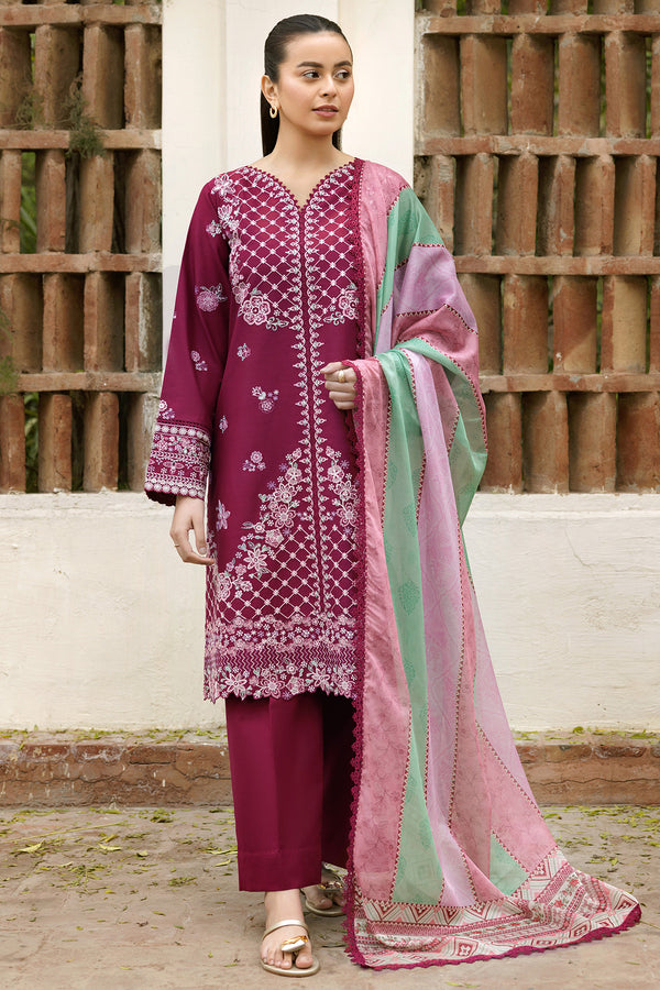 Farasha | Summer Weaves Embroidered Lawn | Satin Ruby - Official Farasha stockist in UK - Sakeena London