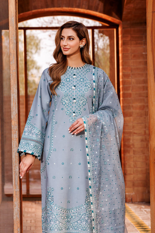 Farasha | Dastoor Embroidered Lawn SS24 | BERYL GREY - Official Farasha stockist in UK - Sakeena London