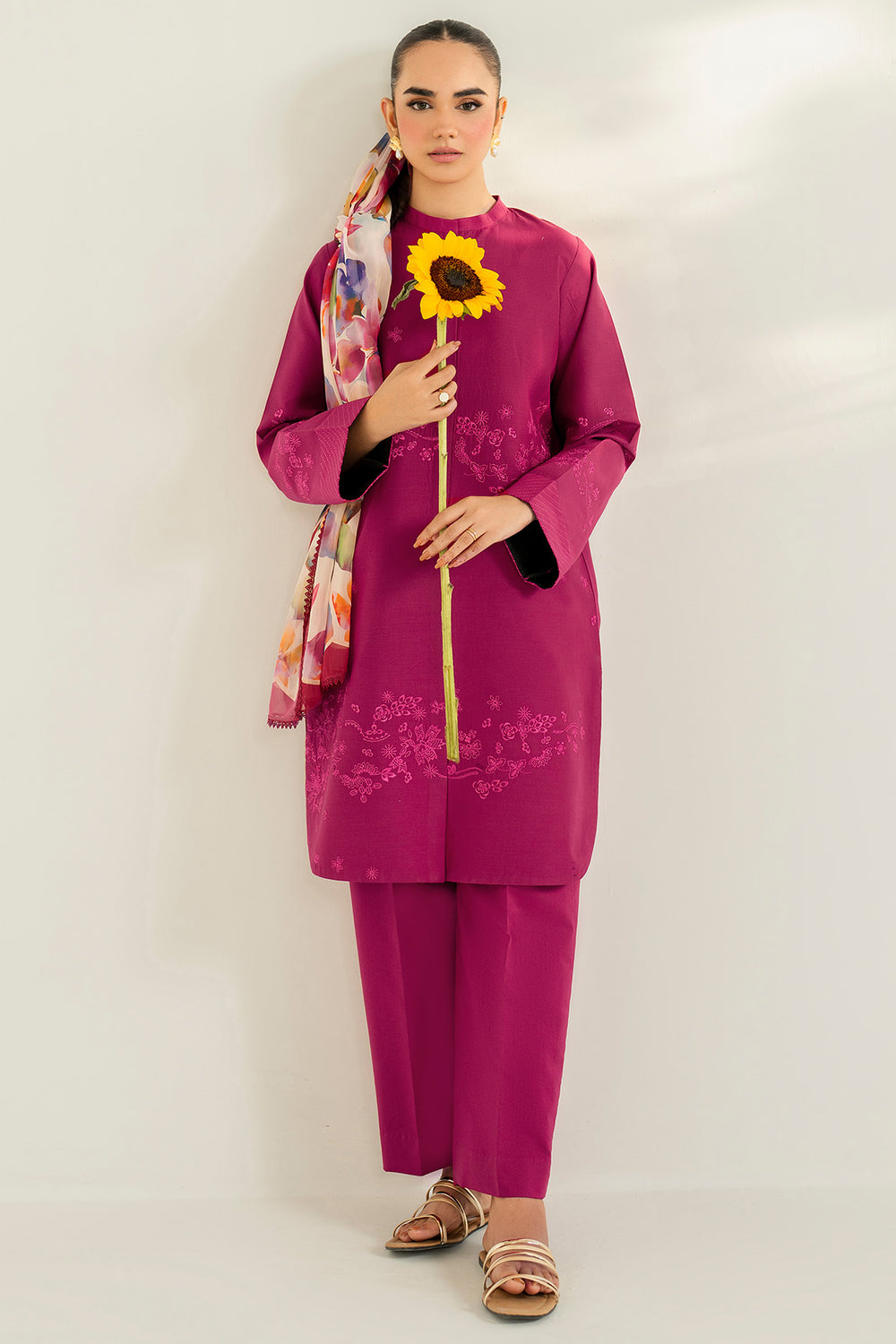 Farasha | Thread Lines Embroidered | Fuchsia Fern - Official Farasha stockist in UK - Sakeena London