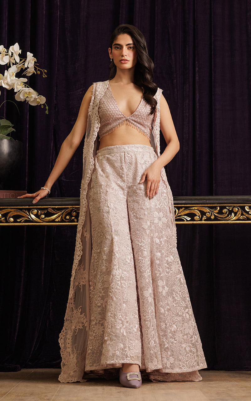 Threads and Motifs | Formal Dresses 25 | Net Embroidered Jacket with Embroidered Tube & Trouser - Official Threads and Motifs stockist in UK - Sakeena London