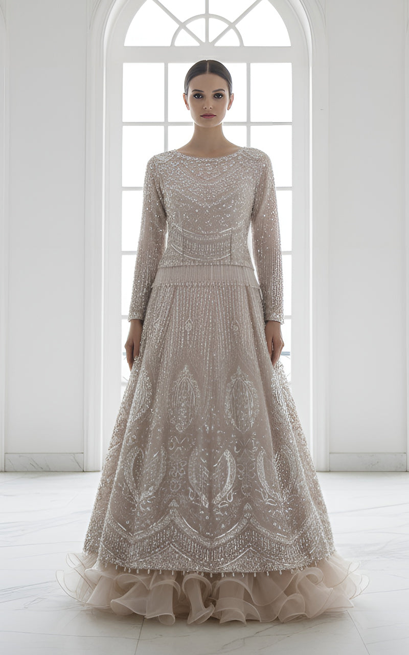 Threads and Motifs | Formal Dresses 25 | Net Embroidered Blouse With Lehenga - Official Threads and Motifs stockist in UK - Sakeena London