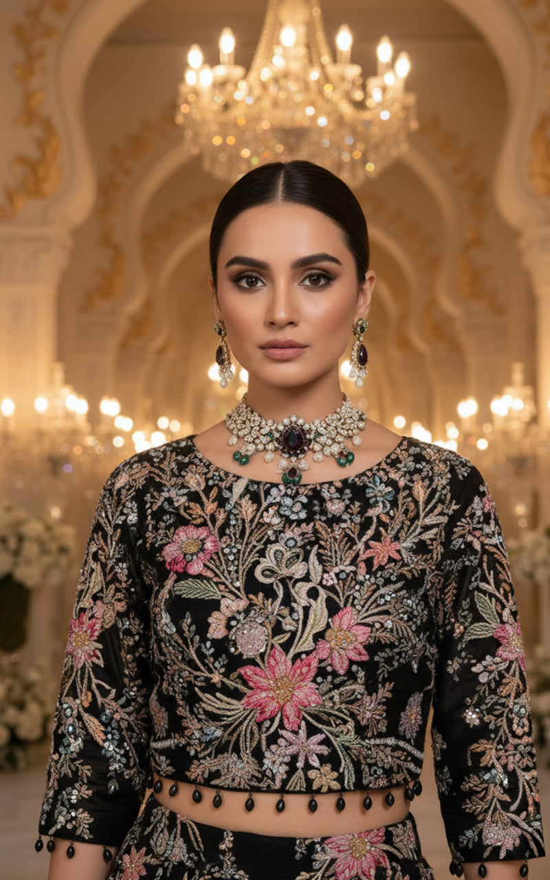 Threads and Motifs | Formal Dresses 25 | Embroidered Blouse With Lehenga - Official Threads and Motifs stockist in UK - Sakeena London