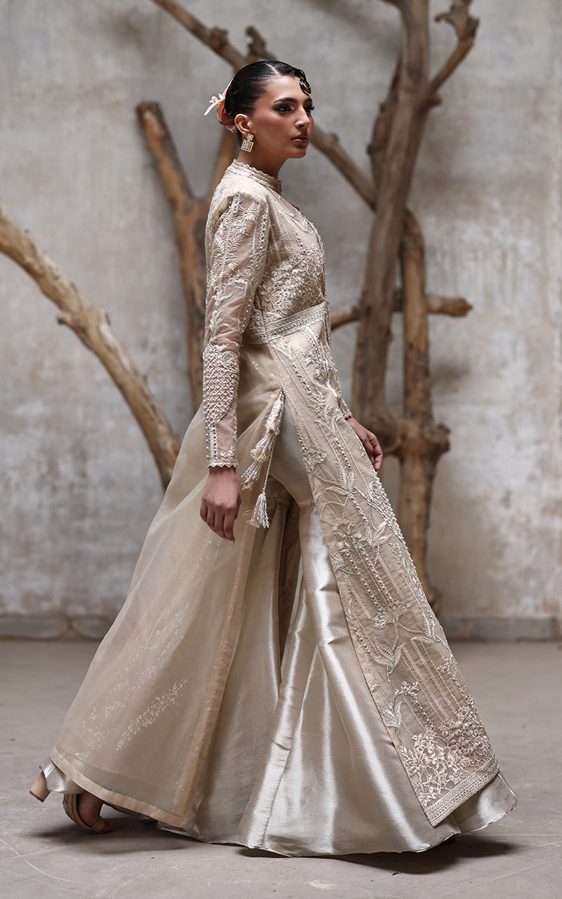 Threads and Motifs | Formal Dresses 25 | NET EMBROIDERED JACKET WITH GHARARA - Official Threads and Motifs stockist in UK - Sakeena London