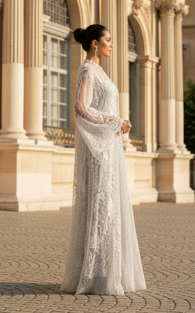 Threads and Motifs | Formal Dresses 25 | Net Embroidered Jacket With Skirt - Official Threads and Motifs stockist in UK - Sakeena London