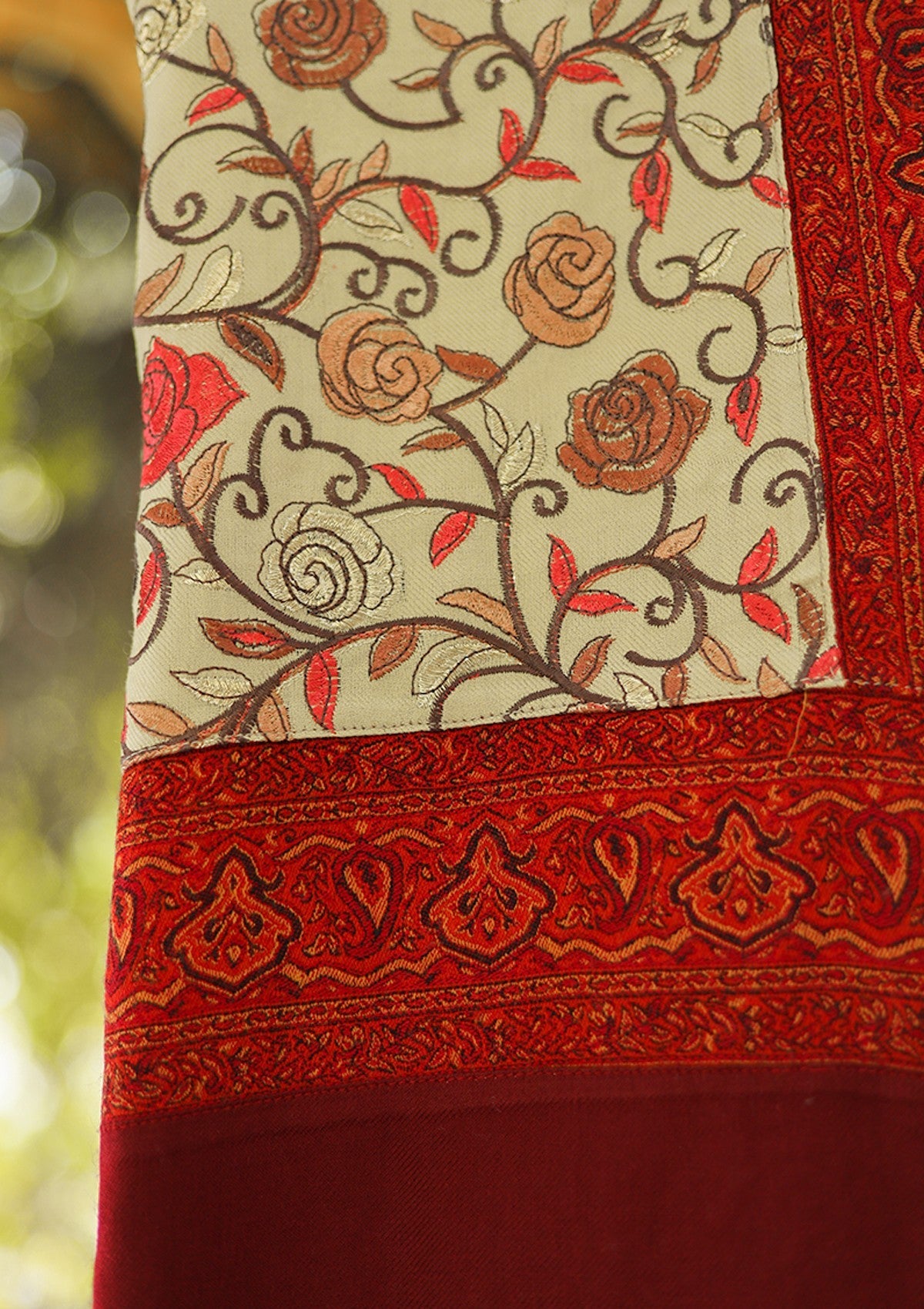 Wool Embroidered Shawl D - 17 - Skin