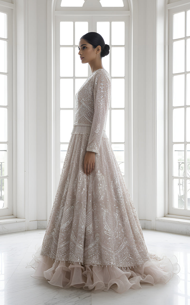 Threads and Motifs | Formal Dresses 25 | Net Embroidered Blouse With Lehenga - Official Threads and Motifs stockist in UK - Sakeena London