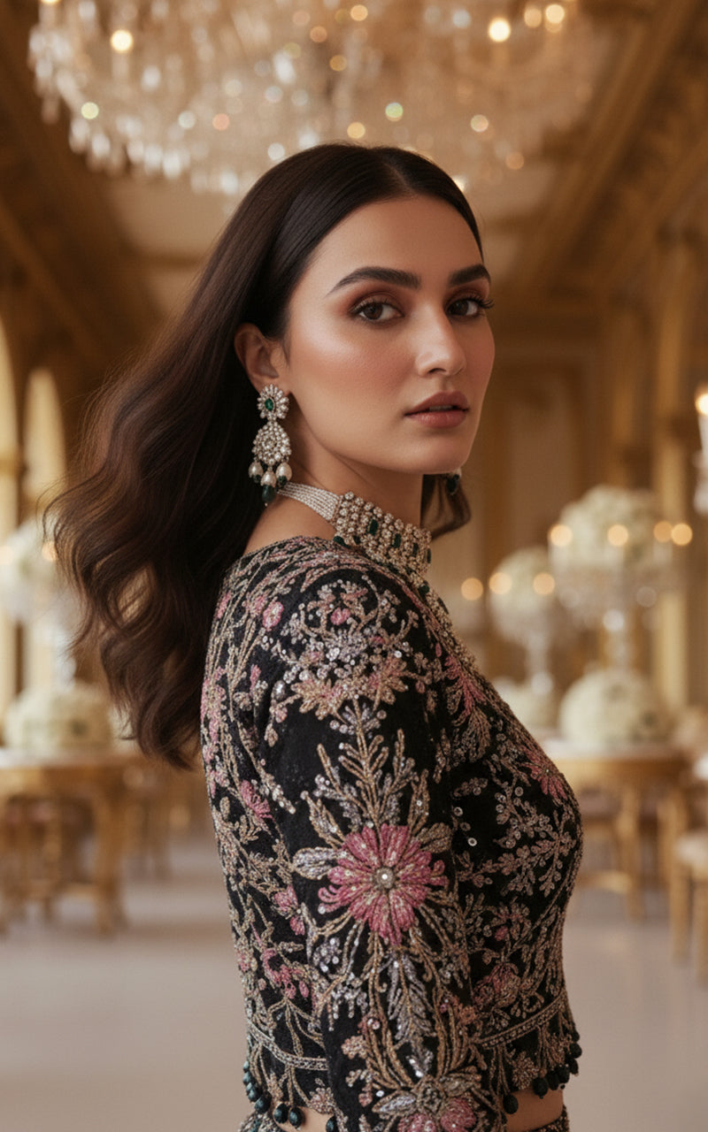 Threads and Motifs | Formal Dresses 25 | Embroidered Blouse With Lehenga - Official Threads and Motifs stockist in UK - Sakeena London