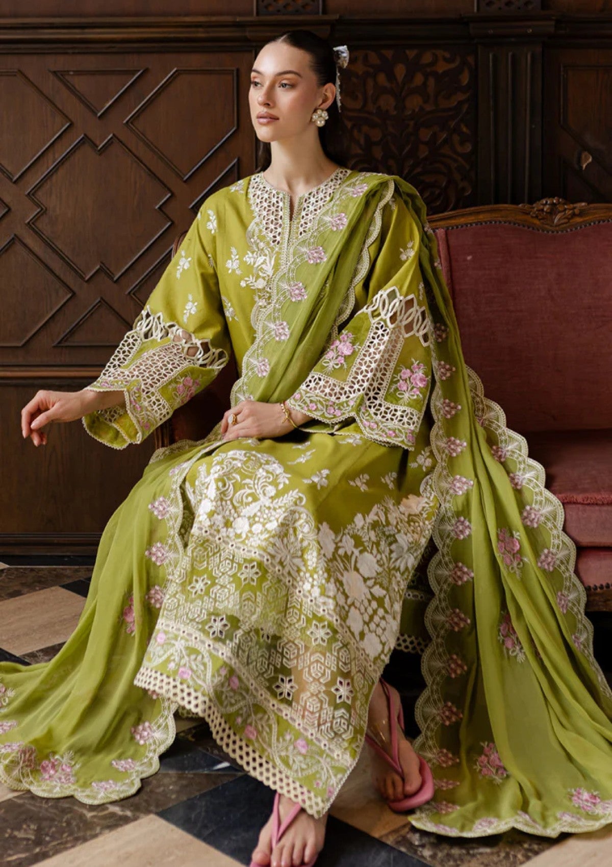 Lawn - Marjjan - Ruhi - Unstitched 25 - MLL-04 B (NEON GREEN)