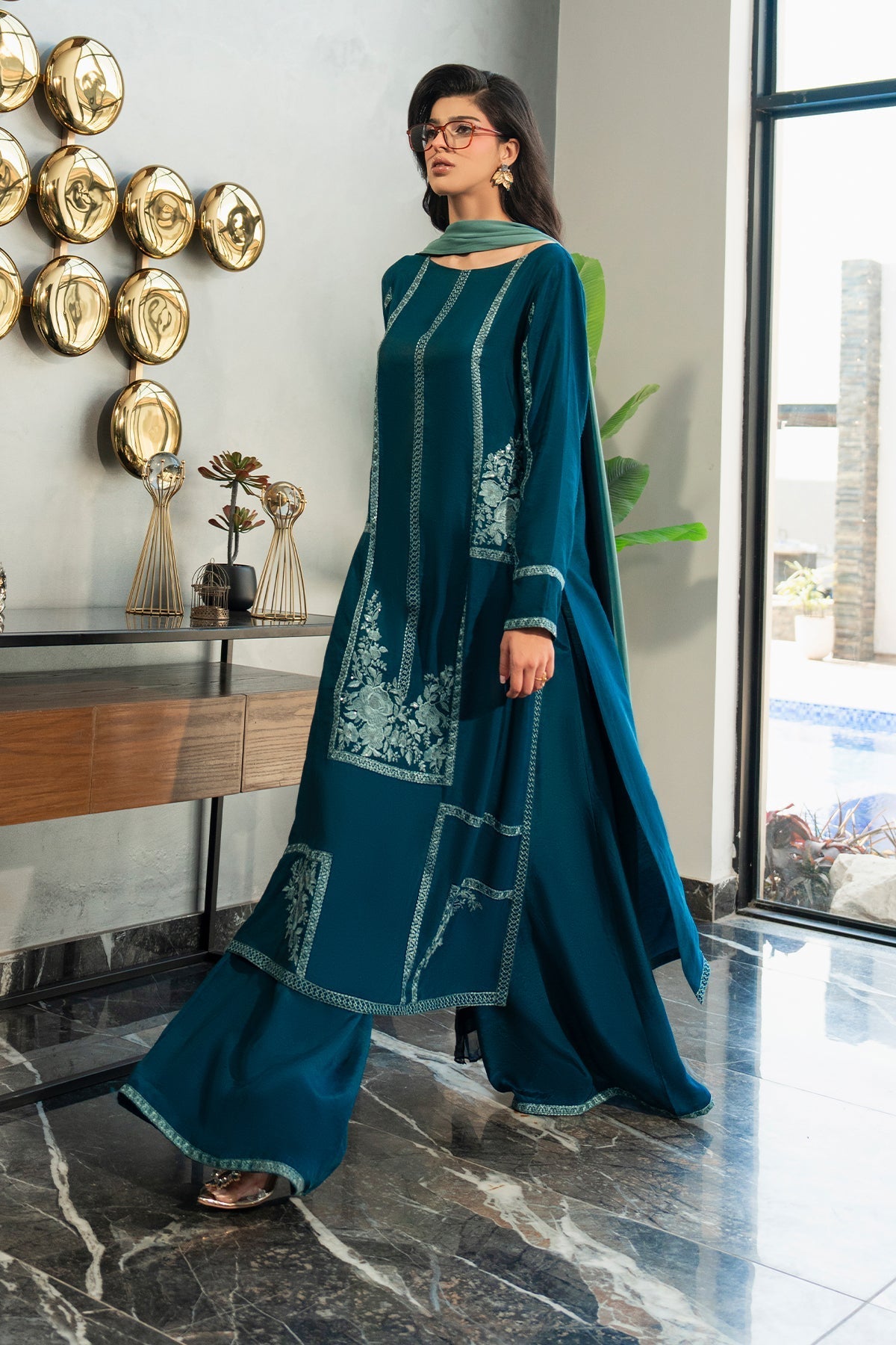 Erum Khan | Eid Edit 25 | Midnight Teal - Official Erum Khan stockist in UK - Sakeena London