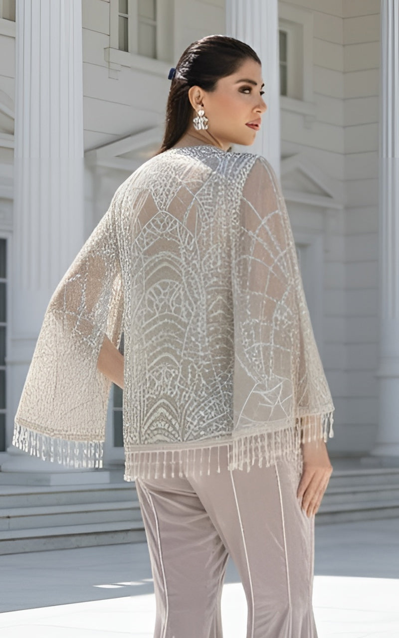 Threads and Motifs | Formal Dresses 25 | Net Embroidered Cape With Blouse - Official Threads and Motifs stockist in UK - Sakeena London