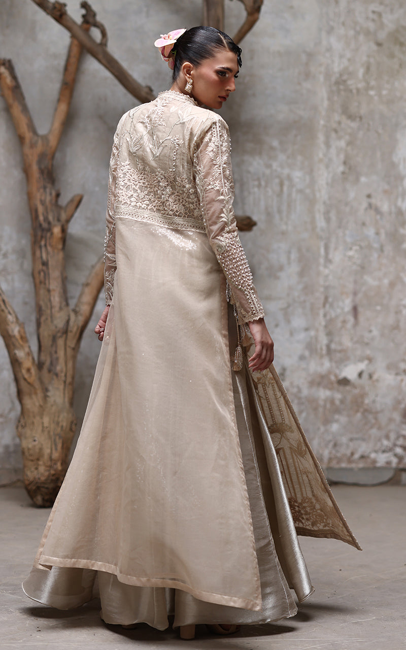 Threads and Motifs | Formal Dresses 25 | NET EMBROIDERED JACKET WITH GHARARA - Official Threads and Motifs stockist in UK - Sakeena London