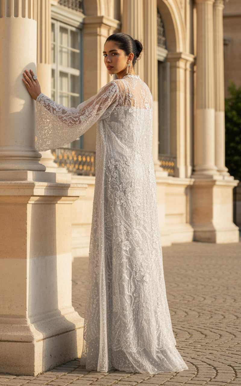 Threads and Motifs | Formal Dresses 25 | Net Embroidered Jacket With Skirt - Official Threads and Motifs stockist in UK - Sakeena London
